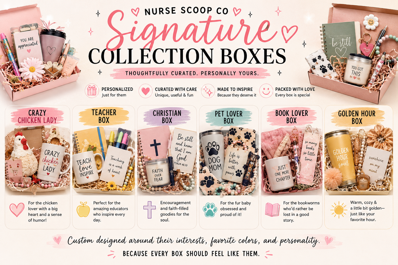 Signature Collection by Nurse Scoop Co  Personalized Gift Box | Teacher Gift | Christian Gift | Book Lover Gift | Pet Lover Gift