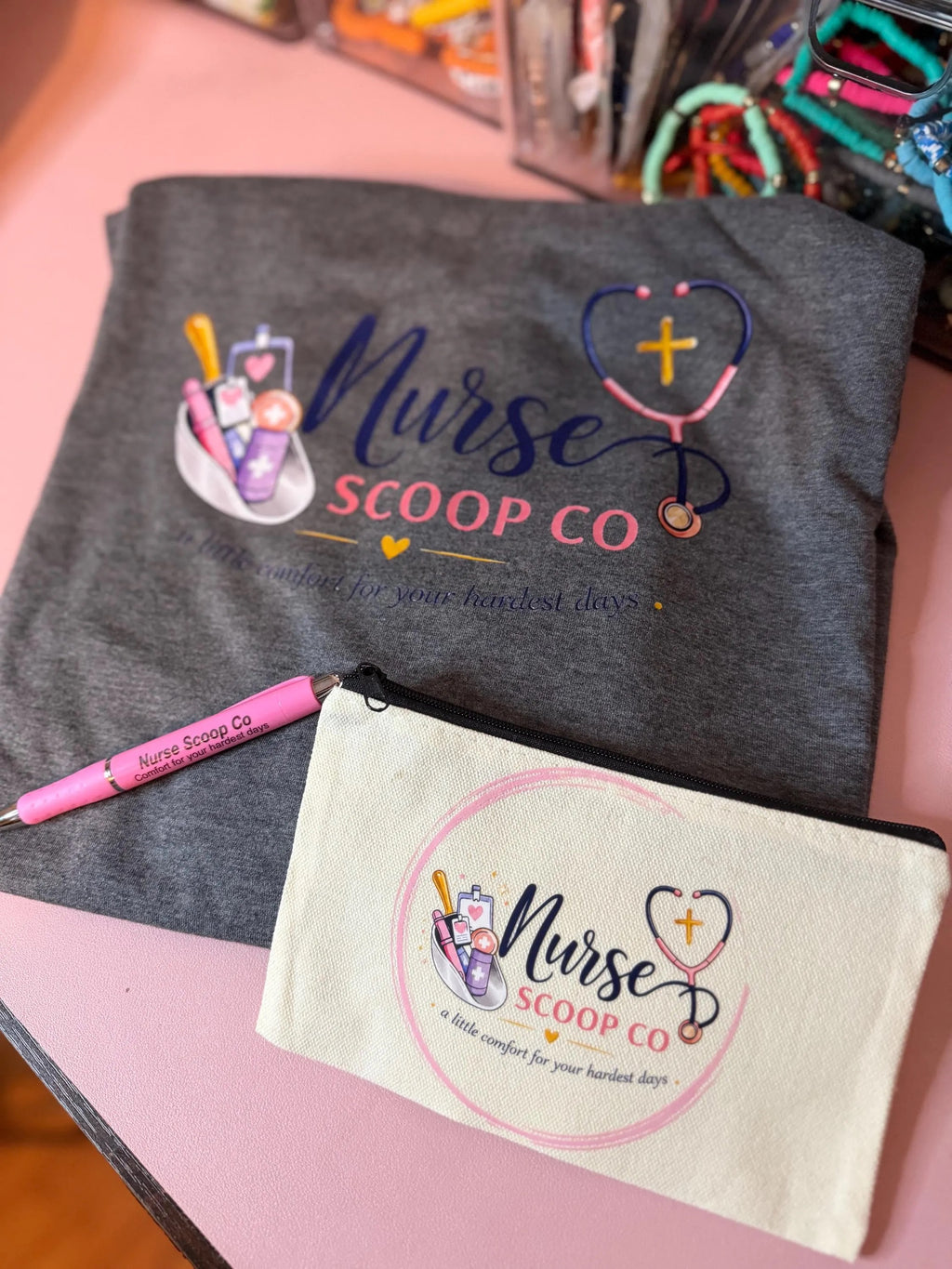 Nurse Gift Bundle | Nurse Scoop Co T-Shirt, Canvas Zipper Pouch & Pen | RN Gift | CNA Gift | LPN Gift | Nursing Student Gift